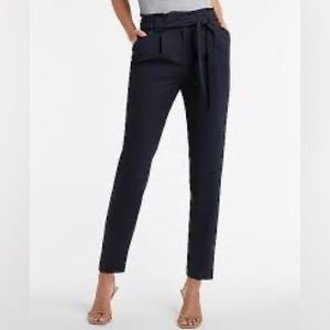 Express High Waisted Black Pleated Paper Bag Ankle Pants (2R)